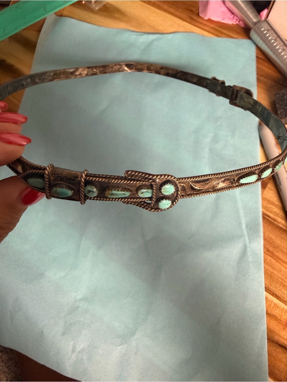 NATIVE signed vintage turquoise hat band